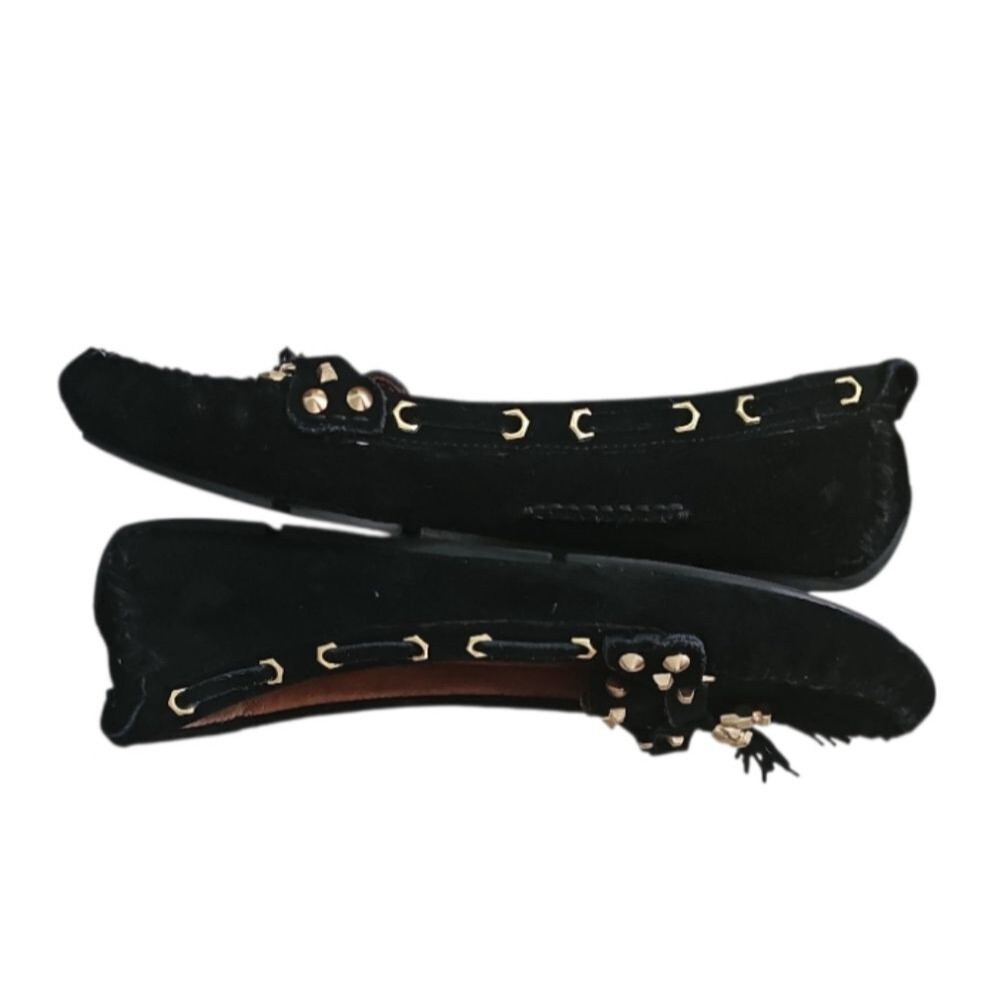Sam Edelman Jalen Studded Suede Moccasins 6.5 Black Gold Tassel Detail Slip On - Picture 5 of 12